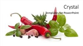  Presentation with chili - Presentation consisting of chili pepper and flavoring herbs background and a white colored foreground