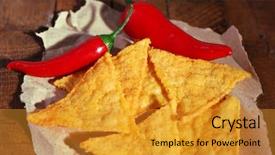  Presentation with nachos - PPT theme having chili pepper on paper background and a gold colored foreground