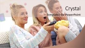  Presentation with beautiful black women smiling - Cool new theme with chill - three beautiful young women watching backdrop and a soft green colored foreground