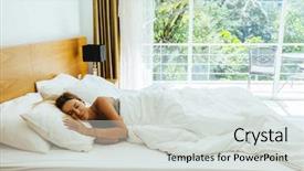  Presentation with luxury hotel - Audience pleasing slide deck consisting of chill - woman sleeping on bed backdrop and a light gray colored foreground