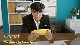  Presentation with video background - Presentation theme having chillaxed-young-hispanic-work-boss and a tawny brown colored foreground