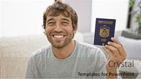  Presentation with passport travel - Theme with chilled-out-young-man-smiling and a coral colored foreground