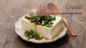  Presentation with soy sauce - PPT theme enhanced with chilled-tofu-topped-with-garlic background and a coral colored foreground