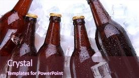  Presentation with close up of beef tartar - Presentation theme with chiller - beer bottles in ice cubes background and a tawny brown colored foreground