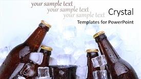  Presentation with close up of beef tartar - Presentation theme having chiller - beer bottles in ice cubes background and a white colored foreground