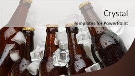  Presentation with close up of beef tartar - Amazing presentation having chiller - beer bottles in ice cubes backdrop and a light gray colored foreground