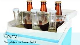  Presentation with refrigerator - Presentation featuring chiller - traveling refrigerator with beer bottles background and a arctic colored foreground