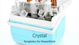  Presentation with refrigerator - Colorful theme enhanced with chiller - traveling refrigerator with beer bottles backdrop and a cool aqua colored foreground