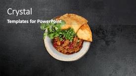  Presentation with food tortilla - PPT theme with chilli-con-carne-with-beans background and a dark gray colored foreground