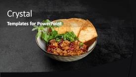  Presentation with food tortilla - Slide set consisting of chilli-con-carne-with-beans background and a dark gray colored foreground