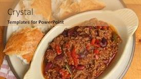  Presentation with chilli - Beautiful PPT theme featuring chilli con carne with crusty bread baguette backdrop and a yellow colored foreground