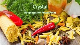  Presentation with macaroni - Amazing slide set having chilli pepper macaroni herbs and splices on kitchen table backdrop and a tawny brown colored foreground