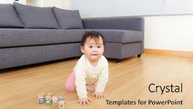  Presentation with neonatal premature newborn baby girl - PPT theme featuring chilren blocks - asian baby girl play wooden background and a lemonade colored foreground