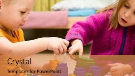  Presentation with building a house - Audience pleasing presentation theme consisting of chilren blocks - children are jointly building backdrop and a coral colored foreground