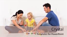  Presentation with family playing board game - Presentation theme consisting of chilren blocks - happy family playing toy game background and a  colored foreground