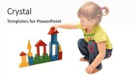  Presentation with hipster girl playing tetris game - Colorful slides enhanced with chilren blocks - little girl playing with cubes backdrop and a white colored foreground