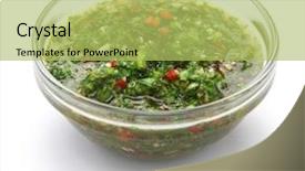  Presentation with olive oil - Audience pleasing theme consisting of chimichurri sauce is a traditional backdrop and a yellow colored foreground