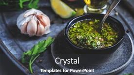  Presentation with oregano - Presentation design enhanced with chimichurri-verde-traditional-argentine-condiment background and a dark gray colored foreground