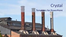  Presentation with building - Cool new PPT layouts with chimney on an old industrial backdrop and a sky blue colored foreground