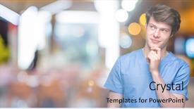  Presentation with medical smiling doctor - Colorful presentation design enhanced with chin thinking about question backdrop and a  colored foreground