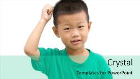  Presentation with young children - Amazing presentation design having china children - happy asian child pointing his backdrop and a teal colored foreground