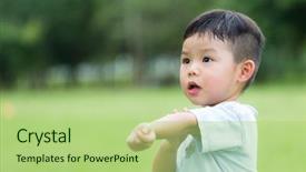  Presentation with young children - Colorful presentation theme enhanced with china children - young boy feeling itchy backdrop and a mint green colored foreground