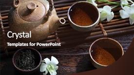  Presentation with china culture - Amazing PPT theme having china culture - closeup of tea set backdrop and a wine colored foreground