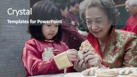  Presentation with china culture - Audience pleasing PPT theme consisting of china culture - grandmother and granddaughter making dumplings backdrop and a gray colored foreground