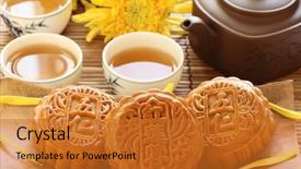  Presentation with china food - Beautiful PPT layouts featuring china culture - mooncake and tea chinese mid backdrop and a gold colored foreground