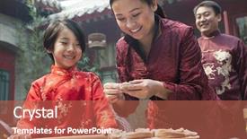  Presentation with traditional culture - Amazing PPT theme having china culture - mother and daughter making dumplings backdrop and a coral colored foreground