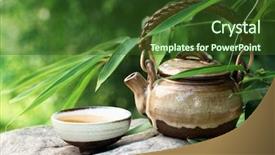  Presentation with bamboo cups - Beautiful PPT layouts featuring china culture - teapot and cups on stone backdrop and a tawny brown colored foreground