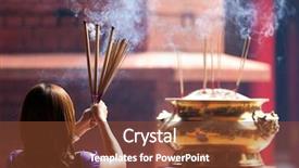  Presentation with malaysia culture - Theme with china culture - woman holding smoking big incense background and a tawny brown colored foreground