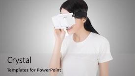  Presentation with cyber - PPT layouts having china cyber - woman using the virtual reality background and a light gray colored foreground