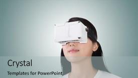  Presentation with cyber - Slide deck consisting of china cyber - woman using the virtual reality background and a  colored foreground