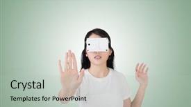  Presentation with cyber - Beautiful theme featuring china cyber - woman using the virtual reality backdrop and a light gray colored foreground