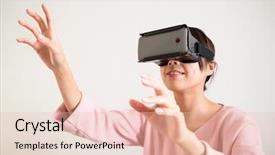  Presentation with arabian woman wearing hijab muslim - Presentation consisting of china cyber - woman wearing vr-headset background and a  colored foreground