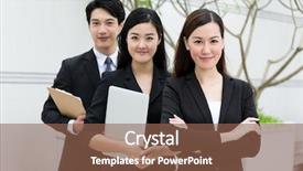  Presentation with leadership team - Colorful slide set enhanced with chinese leadership - business team backdrop and a tawny brown colored foreground