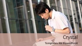  Presentation with manual book - PPT theme consisting of businessman texting on his book background and a lemonade colored foreground