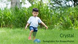  Presentation with play children - Amazing theme having china children - little boy play soccer ball backdrop and a seafoam green colored foreground
