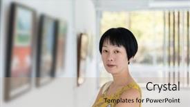  Presentation with museum - Cool new presentation design with famous paintings - mature asian woman look backdrop and a coral colored foreground