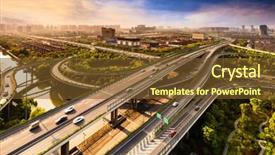  Presentation with washington dc city skyline - Slide set having china infrastructure - elevated overpass with skyline background and a tawny brown colored foreground