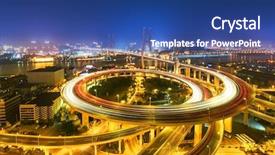  Presentation with road intersection - Colorful PPT theme enhanced with china infrastructure - illuminated road intersection and traffic backdrop and a ocean colored foreground