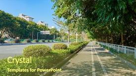  Presentation with china infrastructure - Beautiful PPT theme featuring china infrastructure - streets of lon gang district backdrop and a tawny brown colored foreground