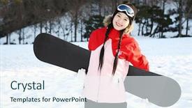  Presentation with alien in winter - Presentation theme consisting of china japan - young winter woman in winter background and a sky blue colored foreground