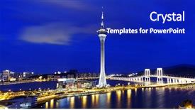  Presentation with chicago river walk urban - Presentation featuring sky near river in macao background and a royal blue colored foreground