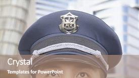  Presentation with police police - Colorful presentation design enhanced with china law - police officer half face looking backdrop and a coral colored foreground