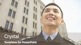  Presentation with police - Audience pleasing PPT theme consisting of china law - police officer smiling low angle backdrop and a gray colored foreground