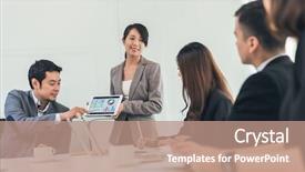  Presentation with business people - Audience pleasing slide deck consisting of china leadership - asian business people meeting backdrop and a  colored foreground