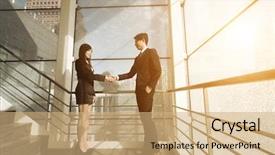  Presentation with shake hand - Slide set having china leadership - asian business people shake hand background and a coral colored foreground