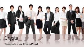  Presentation with team group - Colorful presentation design enhanced with china leadership - asian business team businesswomen backdrop and a mint green colored foreground